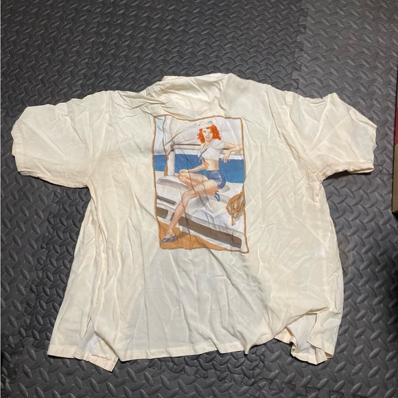 Tori Richard Cream Short-Sleeve Button-Down with Nautical Pin-Up Panel